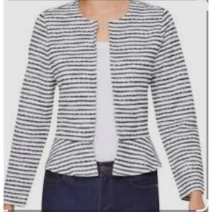 Womens LOFT Peplum Stripe Cotton Blend Open Front Casual Blazer